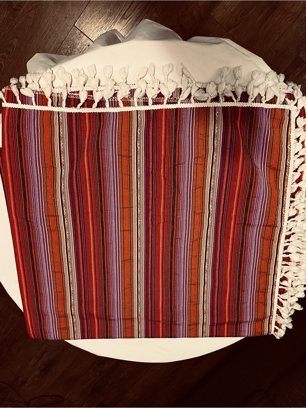 Large Boho Southwestern Striped Tablecloth 93” x 52” Tassel Red Orange Purple